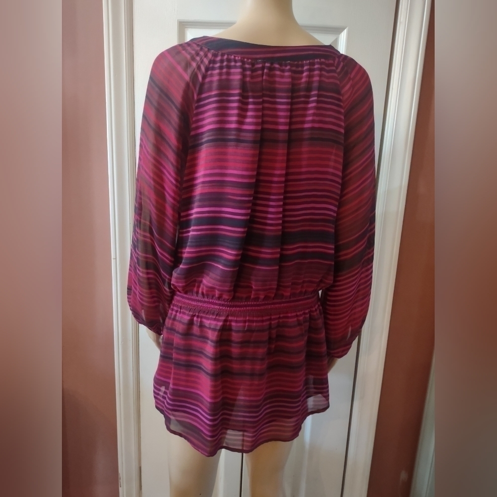 Calvin Klein women's size large blouse stripped long sleeve shirt top - Picture 5 of 7
